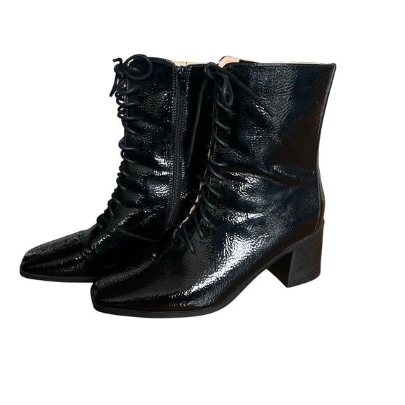 Journee Collection Covva Tru Womens Black Patent Vegan Leather Bootie Size 11 - Picture 4 of 10